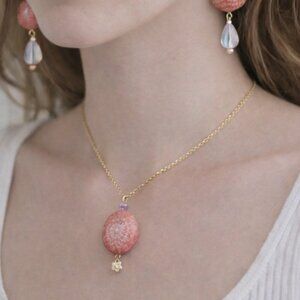 Patch & Roam pink fossilized coral pendant necklace with floral bead detail